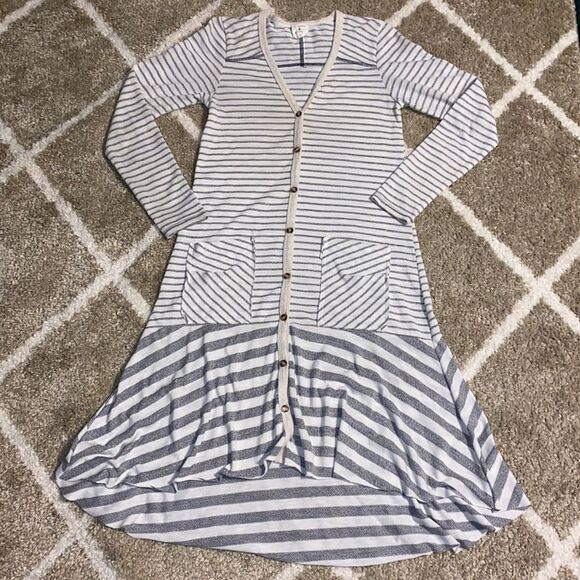 By Together Multi Pattered Striped Long Sleeve Long Cardigan Duster - Picture 1 of 8